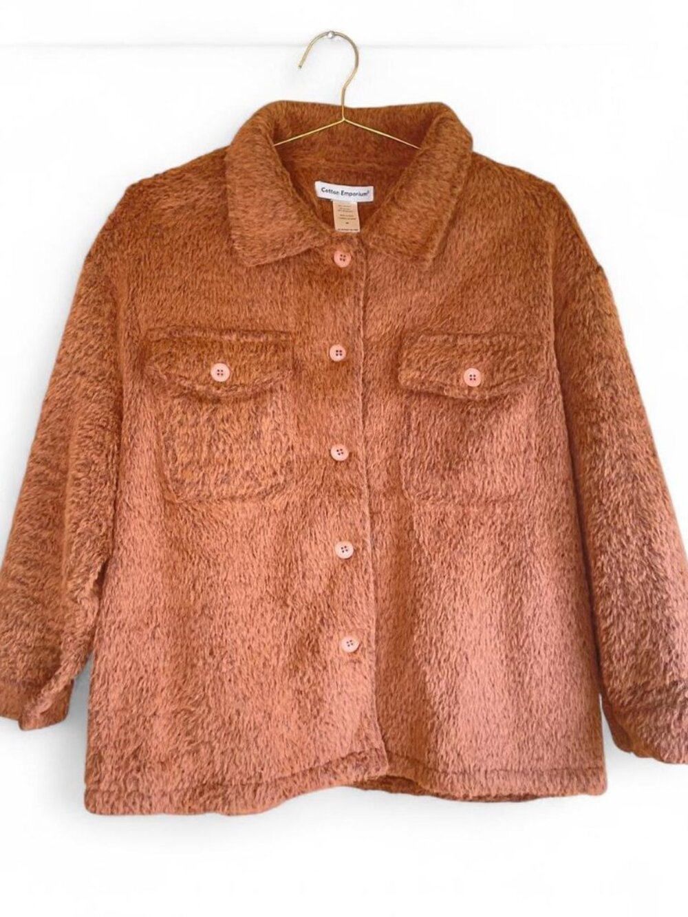 Vintage Y2K Brown Faux Fur Teddy Jacket – Lightweight Spring Layer Shaggy